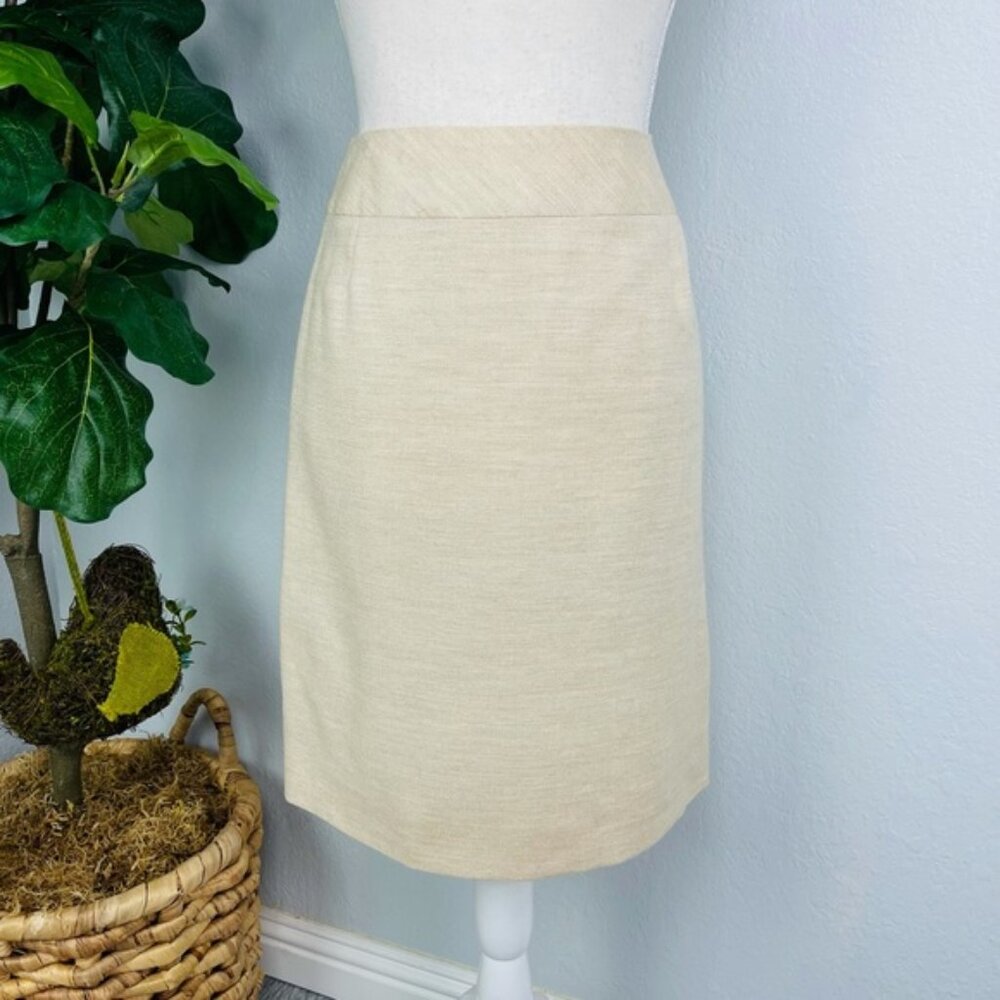 AKRIS Punto Skirt Cashmere Silk Cream Pencil Skirt - Small (0/2)
